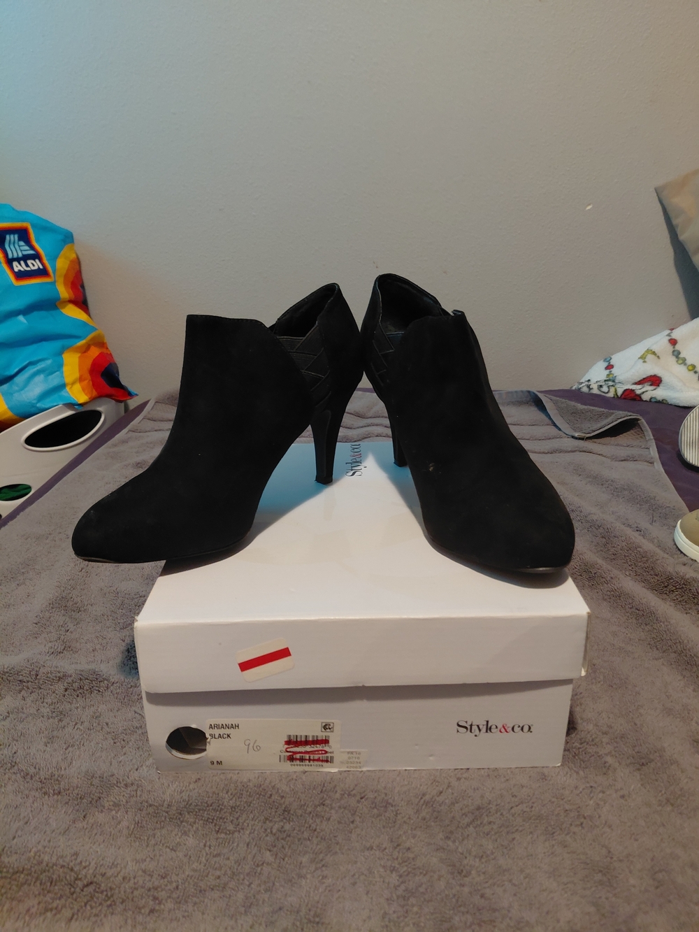 Style & Co. Black Suede Ankle Booties with Stacked Heel